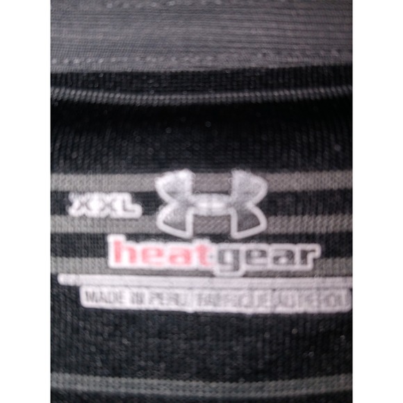 UNDER ARMOUR XXL Polo Heat Gear Dry Shirt Black Grey Striped Golf Preppy Dad Men - Picture 8 of 8